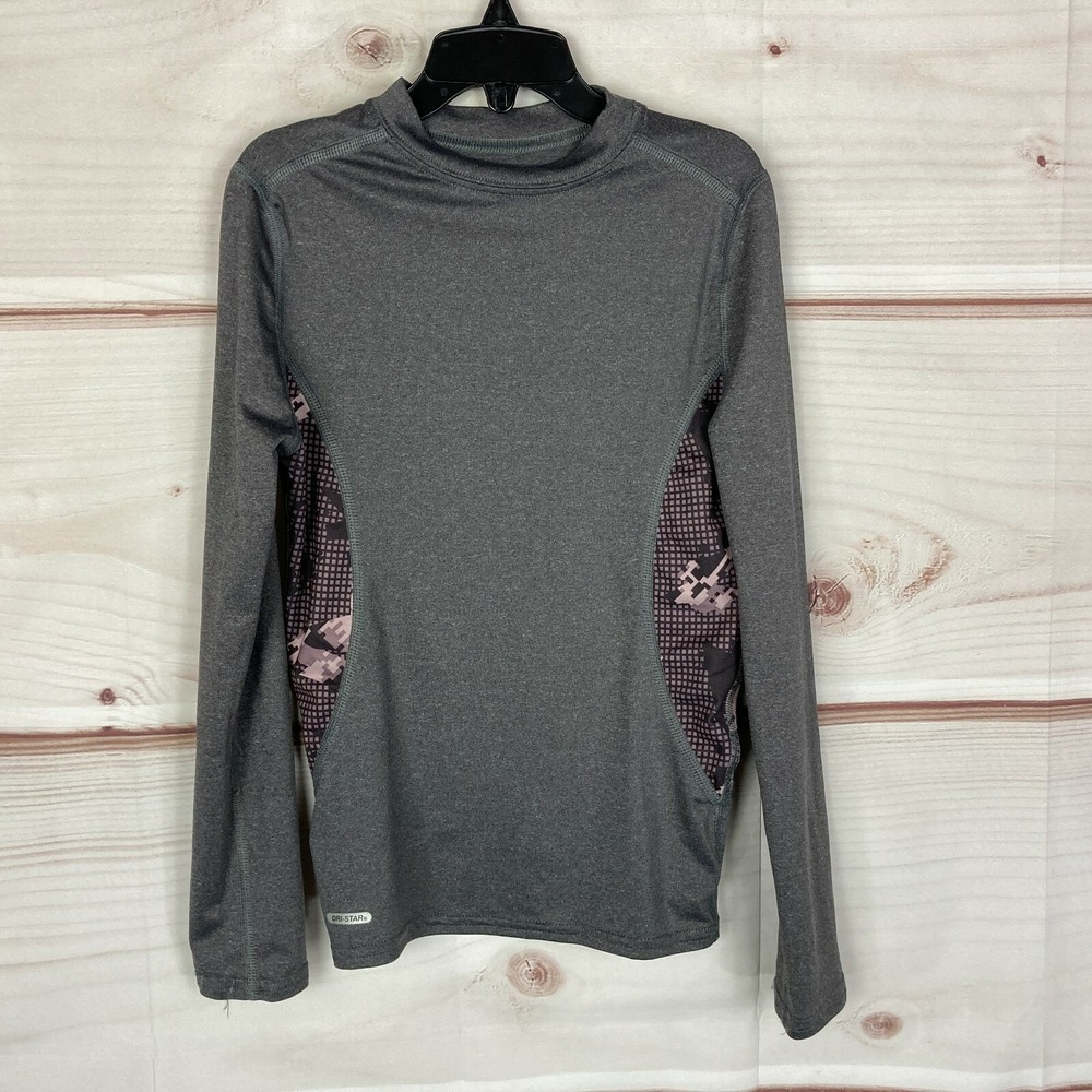Starter Top Boys Medium Dri-Star Long Sleeve Crew Neck Athletic Solid Print Gray